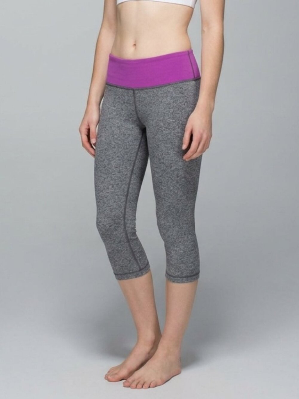 Lululemon Wunder Under Crops in Heanthered Grey and Iris Purple